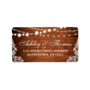 Rustic Wedding Wood String Lights Lace Address Label