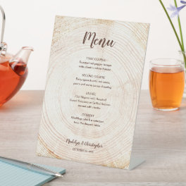 Rustic Wedding Wood Tree ring Custom Menu meals Pedestal Sign