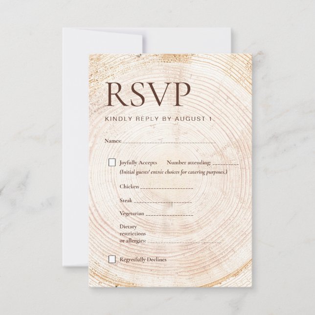 Rustic Wedding Woodland RSVP Card Meal Choice  (Front)