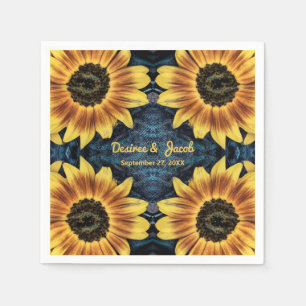 Rustic Wedding Yellow Sunflower Denim Blue Jeans Napkins