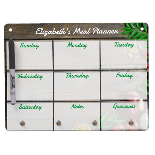 Rustic Weekly Meal Planner Dry Erase Board With Keychain Holder