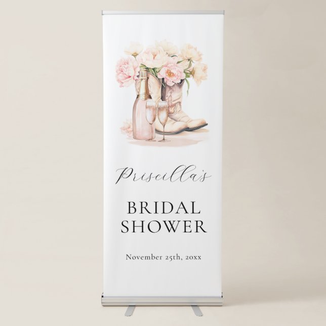 Rustic WELCOME Boots Bubbly Cowgirl BRIDAL SHOWER Retractable Banner (Front)