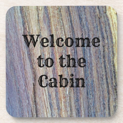 Rustic Welcome Cabin Vertical Stripe Woodgrain Beverage Coaster