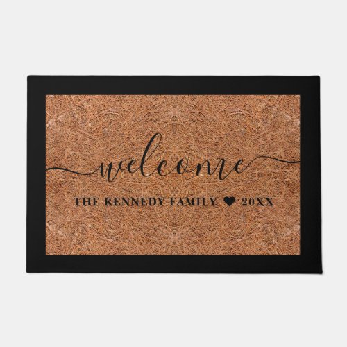 Rustic Welcome Family Name Personalized Coir Doormat