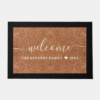 Rustic Welcome Family Name Personalized Coir Doormat