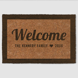 Rustic Welcome Family Name Personalized Coir Mat