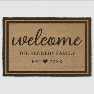 Rustic Welcome Family Name Personalized Fiber Doormat