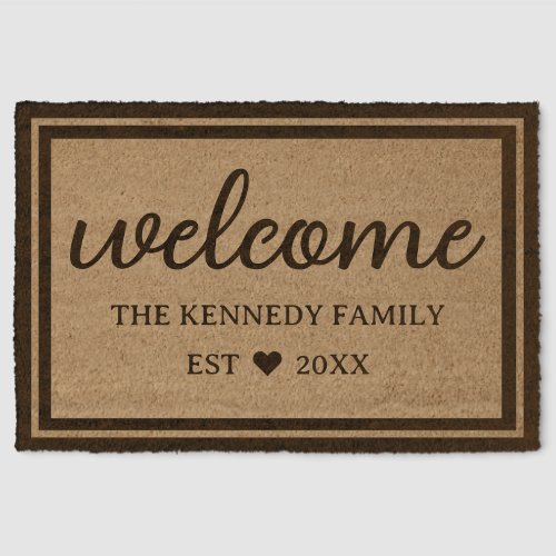 Rustic Welcome Family Name Personalized Fiber Doormat