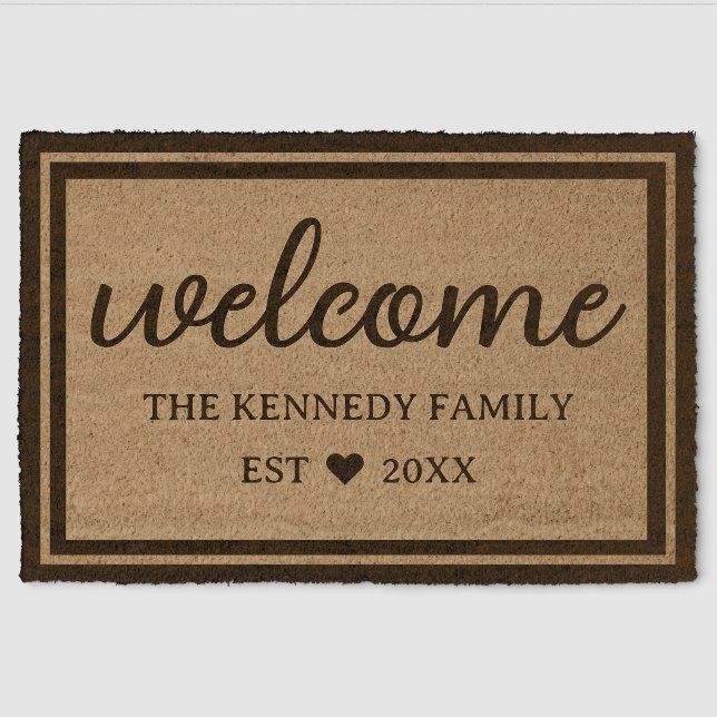 Rustic Welcome Family Name Personalized Fiber Doormat (Front)