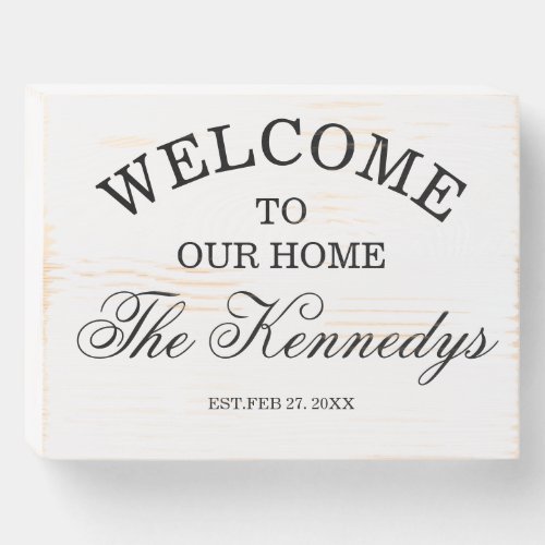 Rustic Welcome Home Family Name Established Wooden Box Sign