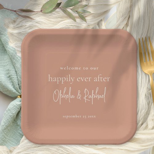 Rustic Welcome Message Script Terracotta Wedding Paper Plates