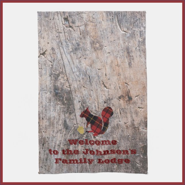 Rustic Welcome Plaid Squirrel  Kitchen Towel (Creator Uploaded)