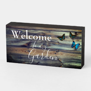 Rustic "Welcome To My Garden" Quote White Text Wooden Box Sign