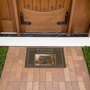 Rustic welcome to my tiny home photo fiber doormat