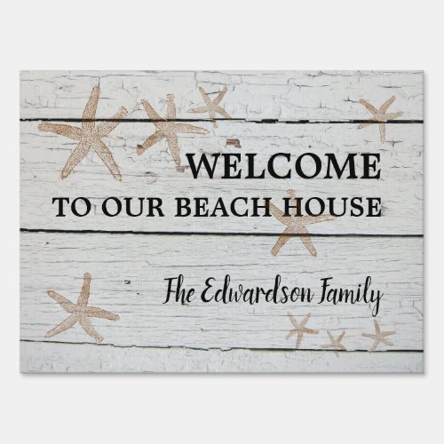 Rustic welcome to our family beach driftwood house sign