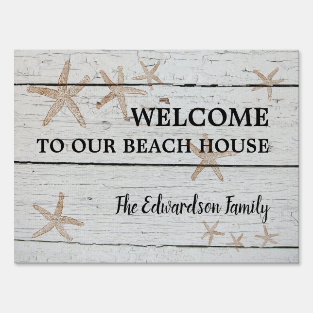 Rustic welcome to our family beach driftwood house sign (Front)