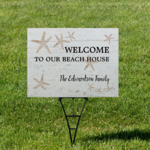 Rustic welcome to our family beach driftwood house sign