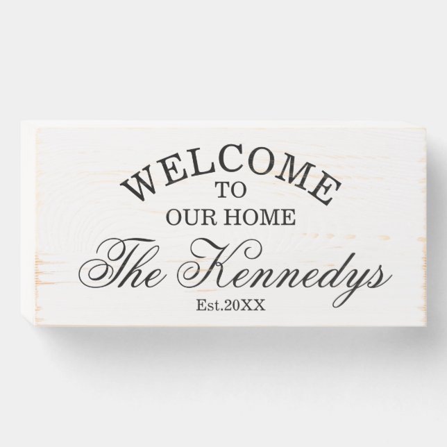 Rustic Welcome To Our Home Family Name Wooden Box Sign (Front Horizontal)