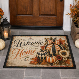 Rustic Welcome to our Home Pumpkins Doormat