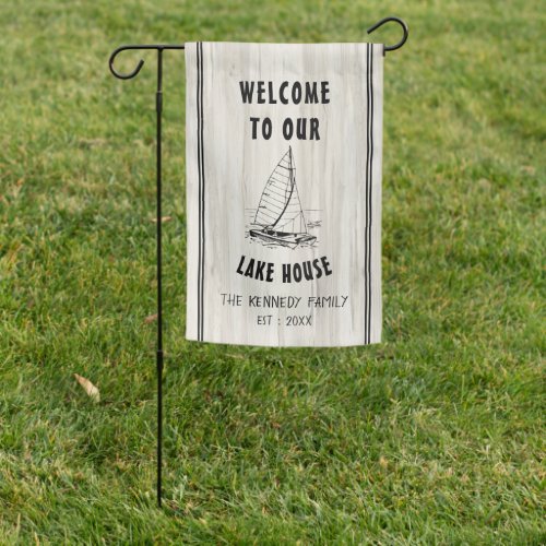 Rustic Welcome To Our Lake House Family Name Garden Flag