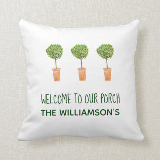 Rustic Welcome to Our Porch Family Name Throw Pillow