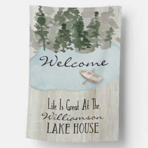 Rustic Welcome Vacation Lake House Flag
