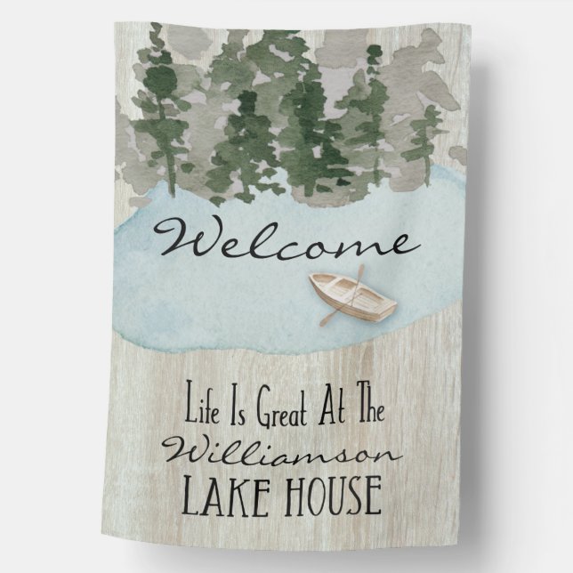 Rustic Welcome Vacation Lake House House Flag (Front)