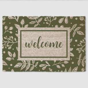 Rustic Welcome Warm Greeting Winter Leaves Pattern Fiber Doormat