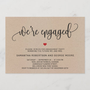 Rustic we're engaged kraft paper engagement invitation