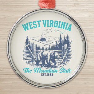 Rustic West Virginia Nature Scene with Bear Metal Ornament