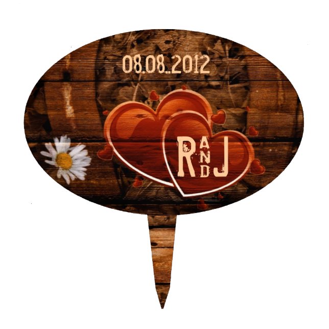 Rustic Western Barn Wood Horseshoe Wedding Cake Topper (Front)