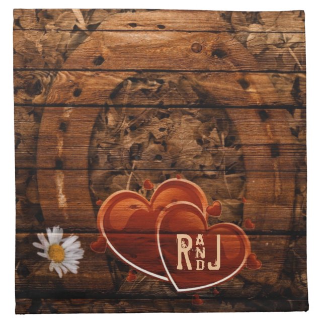 Rustic Western Barn Wood Horseshoe Wedding Cloth Napkin (Front)
