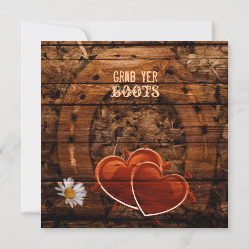 vintage horseshoe hearts western country wedding personalized invitation