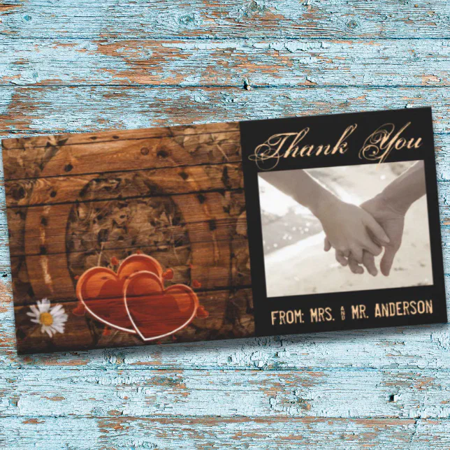 Rustic Western Barn Wood Horseshoe Wedding Thank You Card | Zazzle
