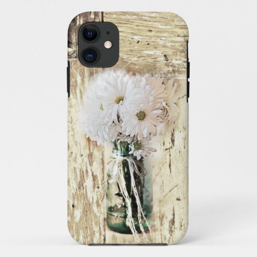 rustic western barn wood mason jar white daisy iPhone 11 case