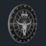 Rustic Western Black And White Bull Skull Monogram Dart Board<br><div class="desc">This rustic bull skull country western cowboy monogram dartboard has a black and white farmhouse inspired design with a wild west style art. Customize this cool,  trendy,  modern vintage farm animal inspired game for your man cave. Image copyright Marg Seregelyi Photography.</div>