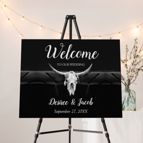 Rustic Western Black And White Bull Skull Wedding Foam Board