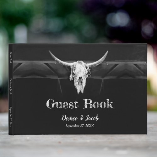 Rustic Western Black And White Bull Skull Wedding Guest Book