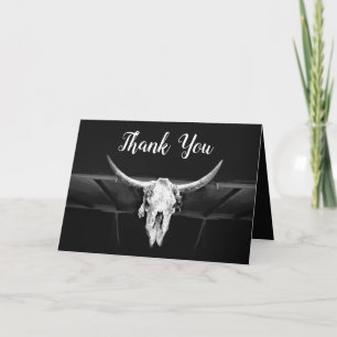 Rustic Western Black And White Bull Skull Wedding Letterpress Thank You Card