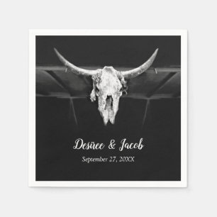 Rustic Western Black And White Bull Skull Wedding Napkins