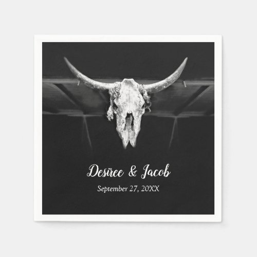 Rustic Western Black And White Bull Skull Wedding Napkins