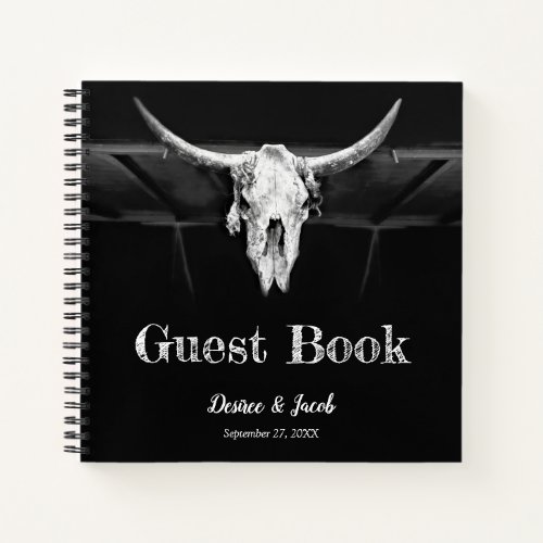 Rustic Western Black And White Bull Skull Wedding Notebook