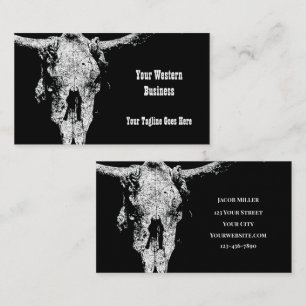Rustic Western Black And White Vintage Bull Skull Business Card
