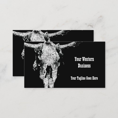 Rustic Western Black And White Vintage Bull Skull Business Card
