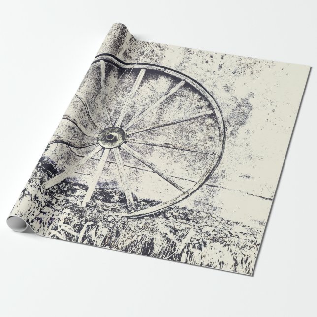  Rustic Western Black And White Wagon Wheel Wrapping Paper (Unrolled)
