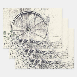 Rustic Western Black And White Wagon Wheel Wrapping Paper Sheets