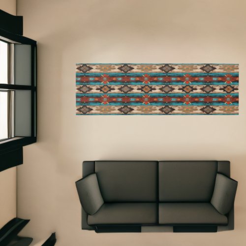 Rustic Western Blue Tan Rust Pattern Runner