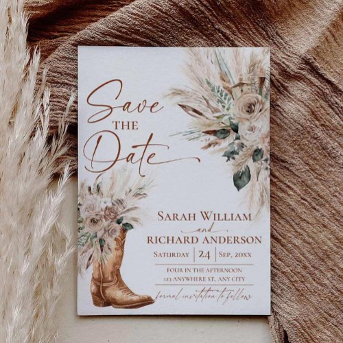 Rustic Western Boho Cowgirl Boots Save the Date