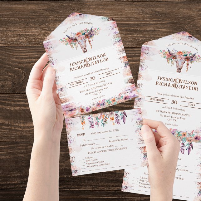 Rustic Western Boho Floral Cow Skull  All In One Invitation (Creator Uploaded)