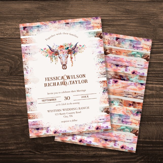 Rustic Western Boho Floral Cow Skull  Invitation (Creator Uploaded)